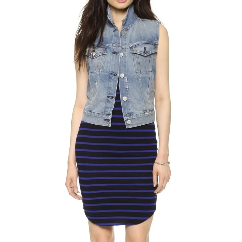 NEW $160 LnA Elise Dress Sleeveless Stretch Stripe in Blue & Black